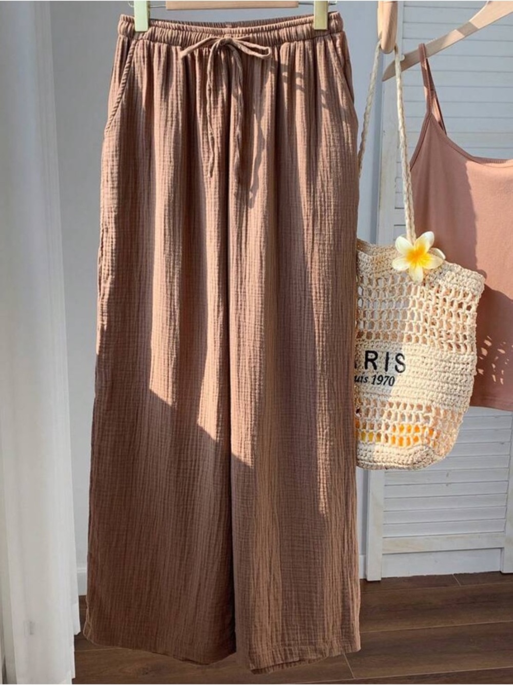 Women's Brown Wide-Leg Drawstring Lounge Pants